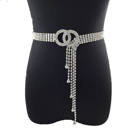 Dame Bælte med Rhinestone, Skinnende Diamant Krystal Dobbelt O-Ring Bælte Guld