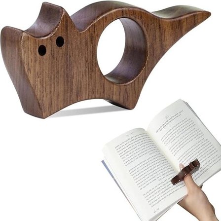 Boksidestøtte til Katte, Glat Valnødde-bogreol til Læsning, Tommelfingerstøtte, Bogsidedeler, Læsetilbehør, Gave til Bogelskere