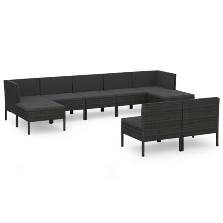 Vidaxl Loungegrupp För Trädgården Med Dynor 9 Delar Konstrotting Svart