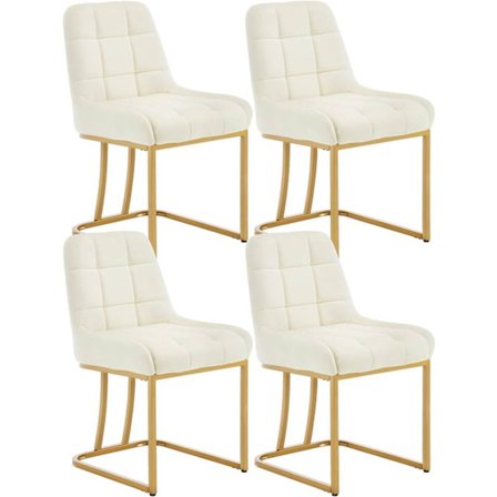 Rootz 4 -bitar Set matstolar - Kökstol - Uppbyggd stol - Ergonomisk komfort - Vit sammet, metallram - 39 x 45 cm säte, 84 cm höjd