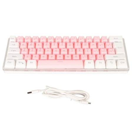 Trådbundet Gaming Tangentbord RGB Mini Tangentbord Imitation Mekanisk Teknik 61 Tangenter Kompakt Tangentbord för Gamer Skrivare Vit Rosa
