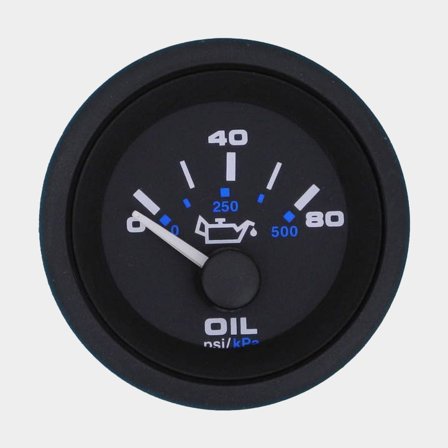 Olie-drukmeter Veethree Black Premier, condensvrij, Ø52 mm, 12 V, C, 240 - 33 Ω, zwart, 0 - 80 psi