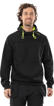 Fristads Herr Sweatshirt med huva 7551 GSM, Svart/Neongul