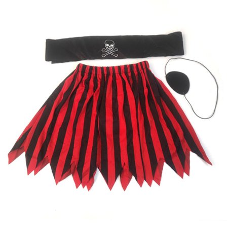 Barnepirat skjørt Vertikale striper Elastisk midje Hodebånd Cosplay kostyme for forestilling Rød Svart S(110cm / 43.3in)