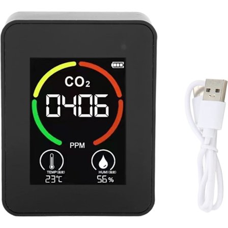 CO2-detektor, Indendørs Luftkvalitetsmåler, CO2-måler, Bærbar Kuldioxid Detektor, USB-opladning Termometer Hygrometer til Hjemmekontor Fabrik