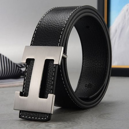 Belte Herre Casual Trendy Allsidig Middelaldrende Personer Ungdom Buksebelte Svart Sølvspenne Black Silver Buckle 105cm