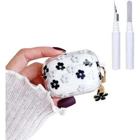 til AirPods 4. generations etui med nøglering + rengøringssæt, sødt klart glitter blomsterbeskyttende høretelefoncover, blødt gennemsigtigt