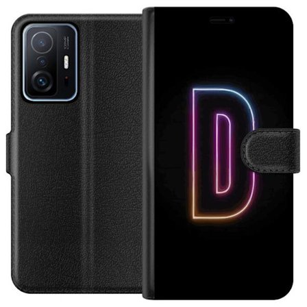 Kompatibel Tegnebogsetui til Xiaomi Xiaomi 11T Minimalistisk neonbogstav D i farveskiftende lys mod sort baggrund i moderne digital design