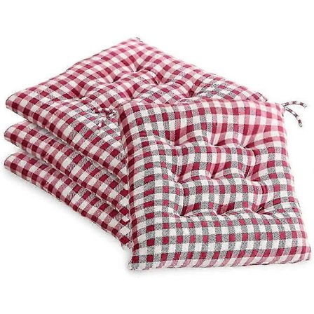 Bløde, komfortable stolehynder, sæt med 4, firkantet ternet 40x40 cm sædehynder med bindebånd til køkken, spisestue, have