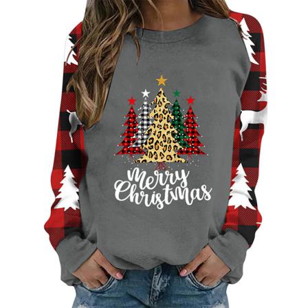 Damer Brev Printed Crew Neck Xmas Toppar Långärmad Pullover