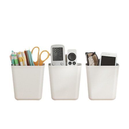 Set med 4 självhäftande väggmonterade förvaringslådor, vit, 14 x 9 x 15 cm