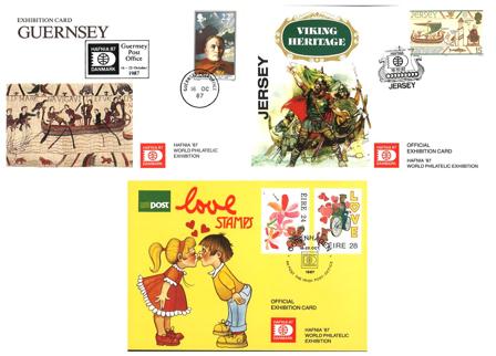 Guernsey, Jersey, Irland - 3 Hafnia kort fra 1987