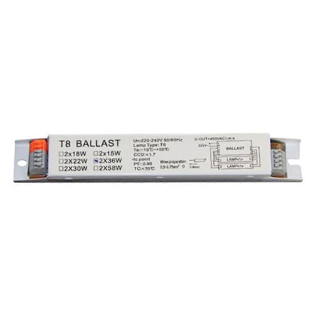 T8 2x36W Elektronisk ballast for UV-germicid lampe, fluorescerende lampe for hjemmekontorrekvisita jernplate