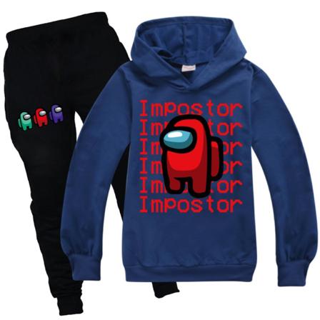 Among Us Game Impostor Set Hettegenser Barn Gutter Antrekk Topper Bukser Dark Blue 160
