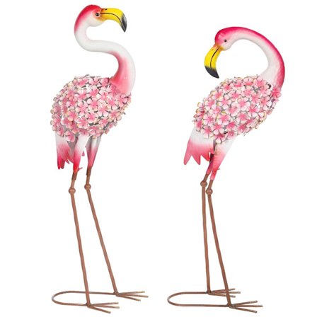 Flamingo havestatuer sæt med 2, metalfugle med ankre
