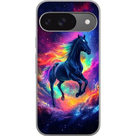 Kompatibelt Mobilskal till Google Google Pixel 9 Pro Färgstark galaxhäst med regnbågsmane i rymdmiljö, magisk fantasyillustration för barnrum, po