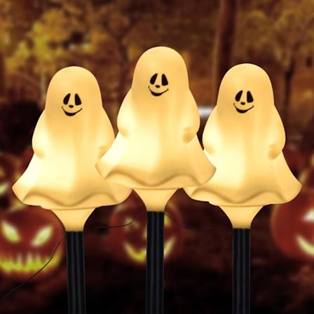 Halloween Lys, Halloween Spøgelses LED Stake Lys med 2 Lystilstande & , Velegnet til Halloween Fest Udendørs Have Dekoration (Varmt Hvidt, 3-i-1 Pakke