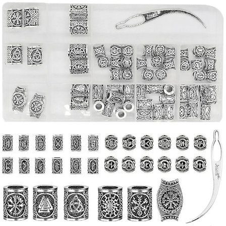 61-osainen viikinkipartahelmisetti, antiikkiset pohjoismaiset hiusputkihelmet dreadlockseihin - Täydellinen