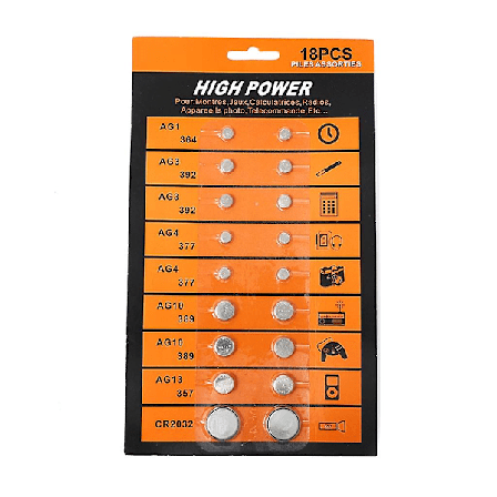 18 Stykker Alkaliske Knapcellebatterier Sæt Ag1/lr621 Ag3/lr41 Ag4/lr626 Ag10/lr1130 Ag13/lr44 Cr2032 Møntbatterier til Ur