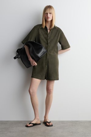 COS Damen Playsuit Aus Veloursleder - Grün
