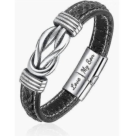 Flätat läderarmband "Mor och son för alltid sammanlänkade" Nytt