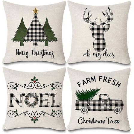 Buffalo Plaids Deer Julen Tre Kasteputetrekk Bomull Lin