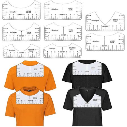 8 stk. T-shirt Lineal Set Justeringsværktøj Guide Designs
