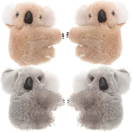 Fyra plysch koala hårspännen, oregelbundet formade, förtjusande håraccessoarer.