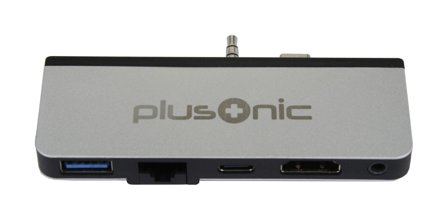 PLUSONIC Docking Adapter/Hub für Microsoft Surface Go, 5in1: USB 3.0/RJ45 Gigabit-Ethernet/Type-C/HDMI/AUX