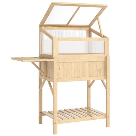 Korotettu puutarhapenkki kylmärungolla, puuta, kokoontaitettava hylly