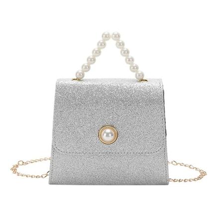Egnet til kvinder Dating Pearl Buckle Fashion Lille Taske Håndtaske Kæde Skulder Crossbody Taske. silver