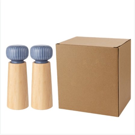 7-tommers blå og hvide 2-delt manuel peberkværnsæt med justerbar keramisk kerne – perfekt til salt, peber og krydderier