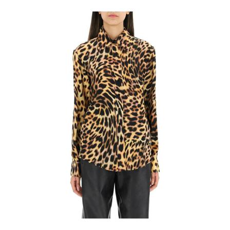 Stella McCartney Animalier-print silk shirt , Beige , Dames , Maat: S
