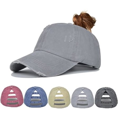 Unisex vasket denim baseball caps med høy hestehale [alle årstider]