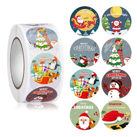 500x Julemærkat Klistermærker Runde Selvklæbende Forsegling Bagepapir Klistermærker Julemand Snemand Elg Gavepakke Dekoration