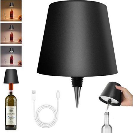 Flaskelampe med LED, dimbar bordlampe for vin- og whiskyflasker, trådløs og oppladbar_TF_TF