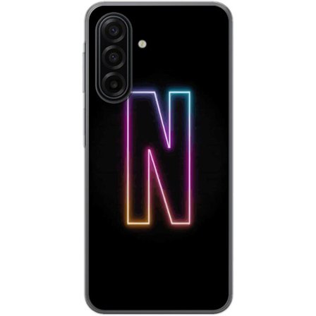 Kompatibelt Mobildeksel til Samsung Galaxy A17 5G Minimalistisk neonbokstav N i fargeskiftende lys mot svart bakgrunn