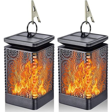 Solcelledrevne lanternelys med dansende flamme, vandtætte udendørs hængelamper