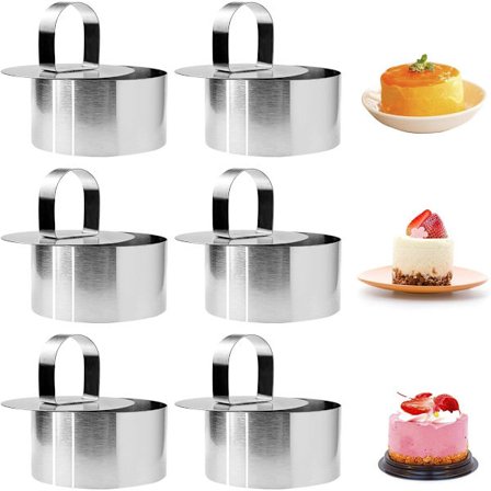 6 stk. - rustfrit stål - dessertringe - kageringe - m/ håndtag - forme - rund dessertring