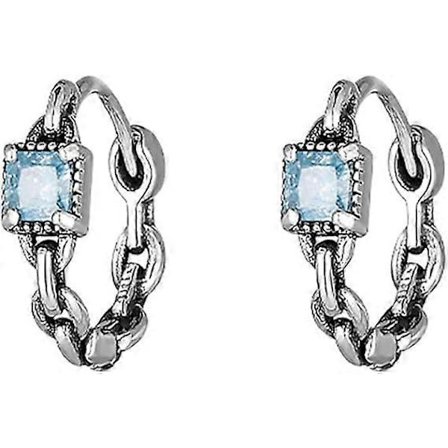 925 Sterling Silver Blå Hoop Örhängen för Kvinnor Tonåring Länk Hoop Örhängen Retro Huggie Hoop Örhängen