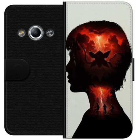 Kompatibelt Lommeboketui til Samsung Galaxy Xcover 3 Stranger Things silhuettmotiv med syklende barn rød lyn og Upside Down estetikk ikonisk mystikk