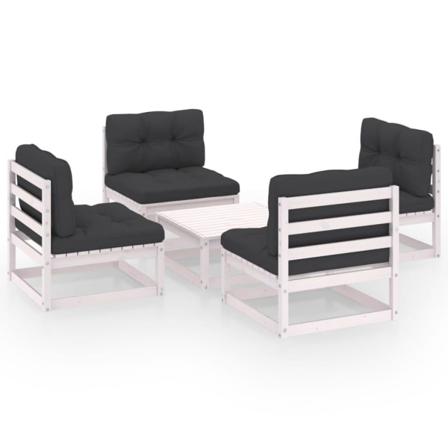 Vidaxl Loungegrupp Med Dynor 5 Delar Massiv Furu Vit
