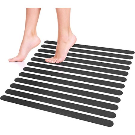 Halkskydd för dusch och badkar, set med 12 duschplattor, självhäftande svart badkarsmatta, halkfri badmatta, enkel att ta bort