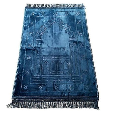 Hide Blue, Mihrab-stil Velvet Bønneteppe | Muslimske Bønneteppe | Størrelse: 120 x 80 cm - Laget i Tyrkia