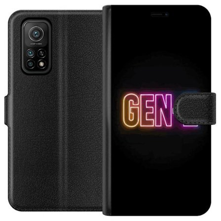 Yhteensopiva Lompakkokotelo Xiaomi Xiaomi Mi 10T Pro 5G Neontext Gen Z värikkäässä valossa tummaa taustaa vasten modernissa digitaalisessa tyyliis