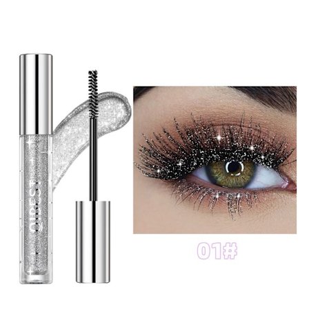 Glittrande mascara, silver/guld/lila glittrande mascara, gnistrande diamantmascara, för tjocka och långa ögonfransar, skapar en bländande ögonmakeup-