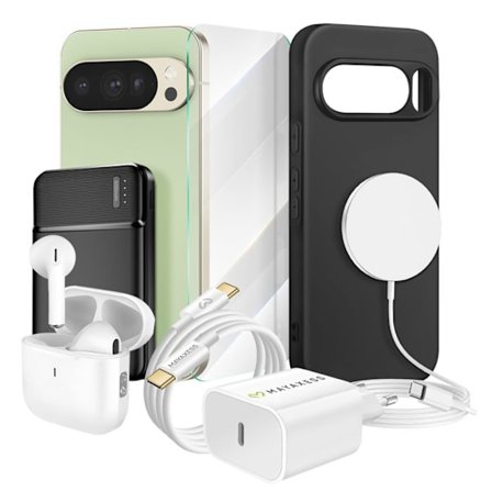 Pack Elite til Pixel 10 Pro Cover, Glas, Opladere, Ekstern batteri, Magsafe, Bluetooth høretelefoner (7 dele) Mayaxess Sort