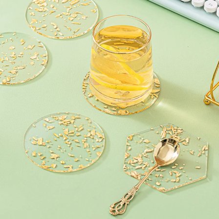 Acrylic Insulated Coaster with The Same Type of Gold Foil Waterproof Tea Cup Cushion Resin Table Cushion Nordic Creativity