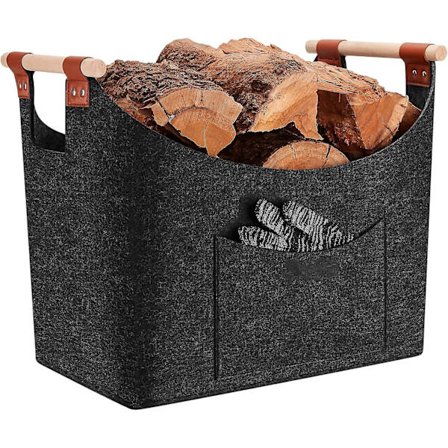 Brændekurv Filtkurv 5 Mm Ekstra Tyk Filt Og Forstærket Håndtag Foldsom Trækurv Filtpose Som Opbevaringskurv Til Indkøb, Træ, Avis