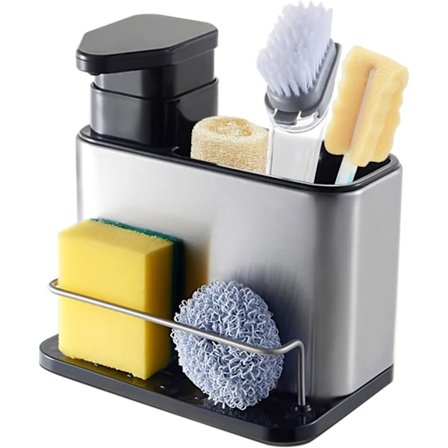 Kitchen Counter Organizer, with Soap Dish and Built-in Soap Dispenser, Stainless Steel Sink Caddy